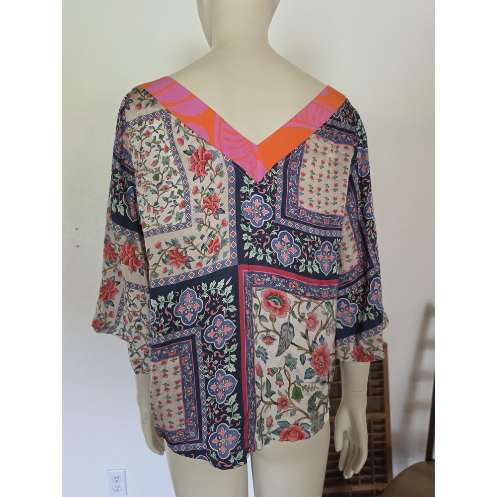 Aldo Martins Gina Top Blouse Eclectic Multicolor Floral Boho Kimono Foulard Top - Picture 3 of 9